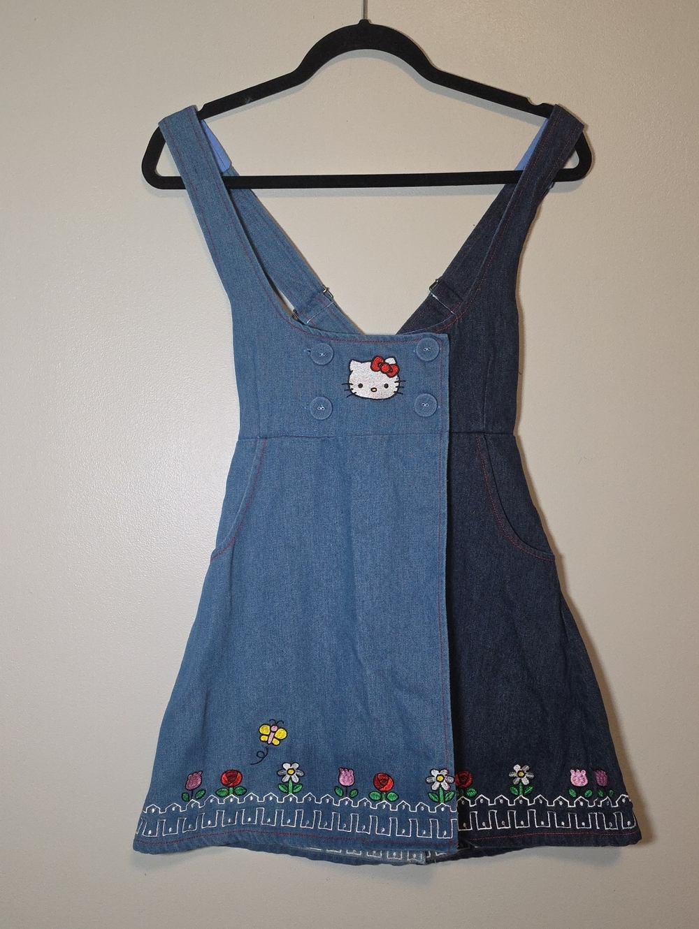 Smak Parlour Hello Kitty Two-Tone Pinafore Denim Overall Dress